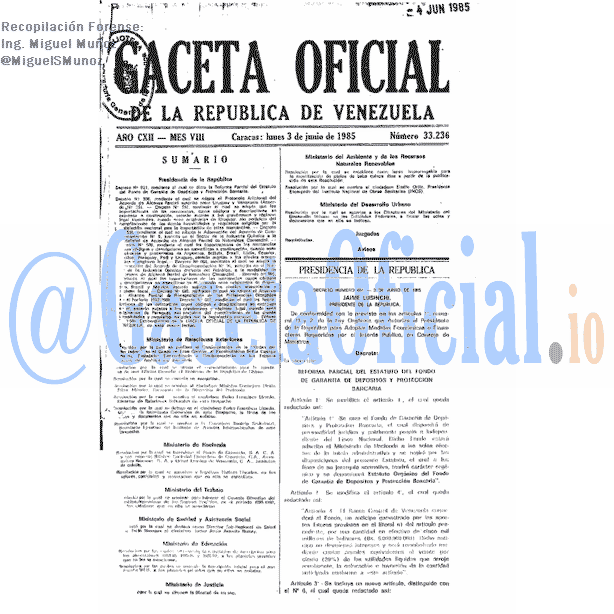 Gaceta Oficial 33236 del 3 Junio 1985