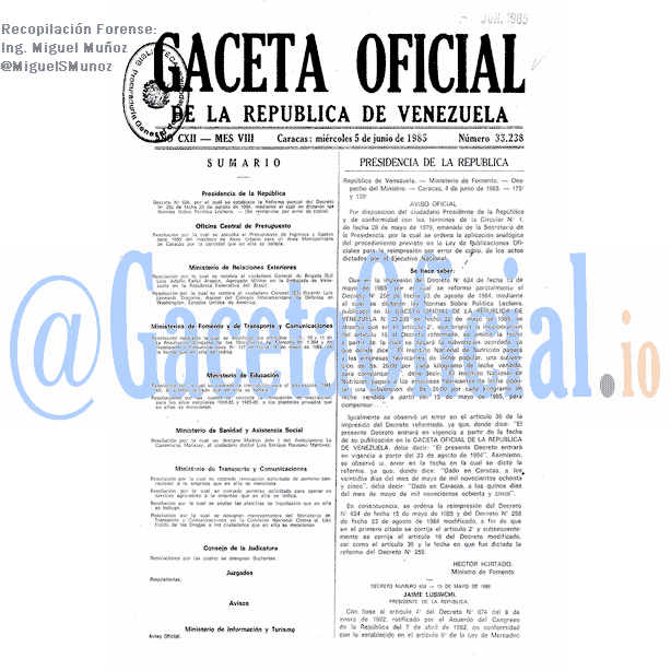 Gaceta Oficial 33238 del 5 Junio 1985