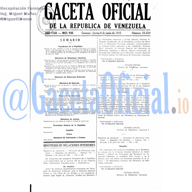 Gaceta Oficial 33239 del 6 Junio 1985