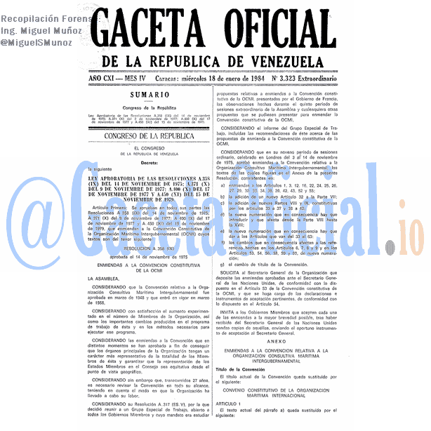 Gaceta Oficial 3323 del 18 Enero 1984