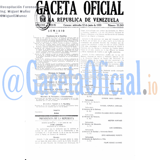 Gaceta Oficial 33243 del 12 Junio 1985