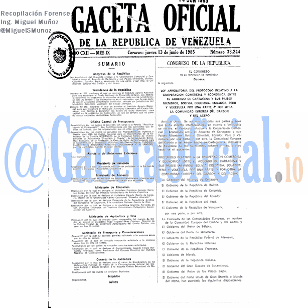 Gaceta Oficial 33244 del 13 Junio 1985