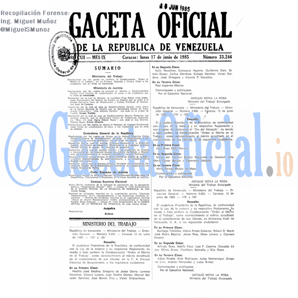 Gaceta Oficial 33246 del 17 Junio 1985