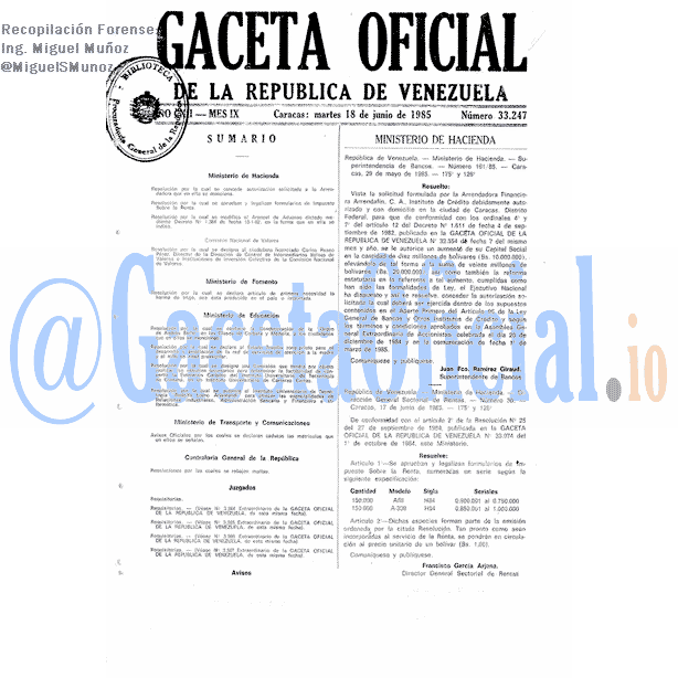 Gaceta Oficial 33247 del 18 Junio 1985