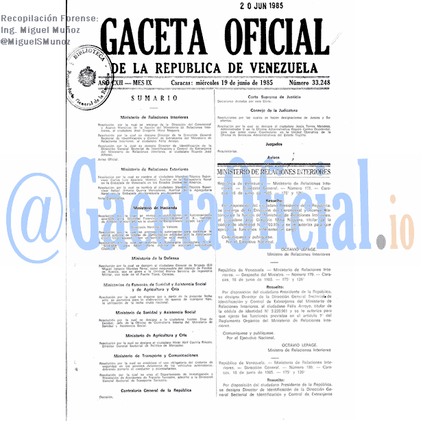 Gaceta Oficial 33248 del 19 Junio 1985