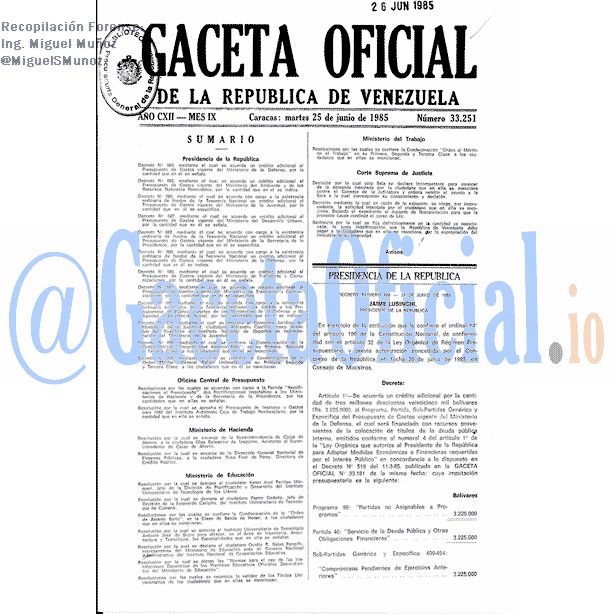 Gaceta Oficial 33251 del 25 Junio 1985