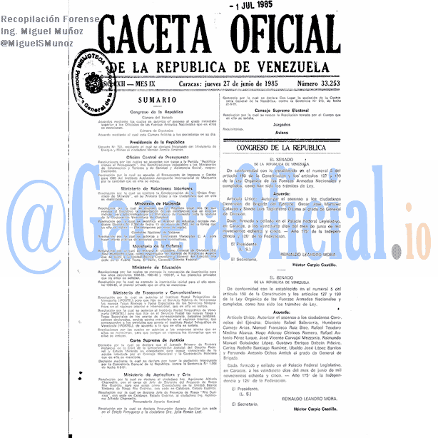 Gaceta Oficial 33253 del 27 Junio 1985