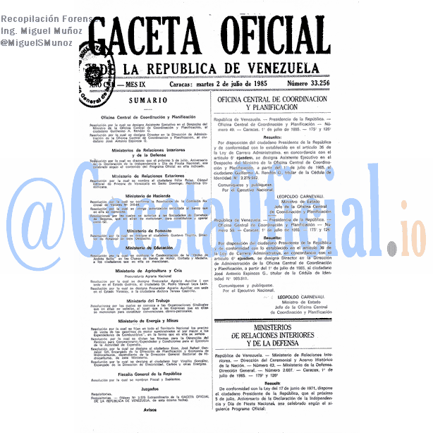 Gaceta Oficial 33256 del 2 Julio 1985