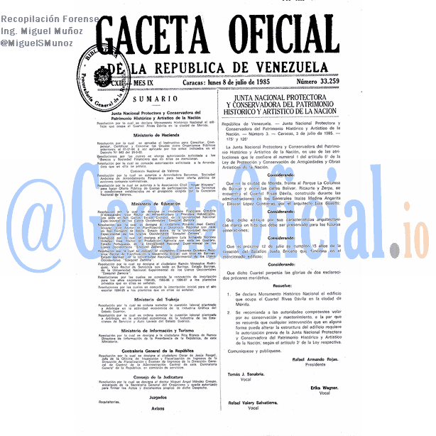 Gaceta Oficial 33259 del 8 Julio 1985