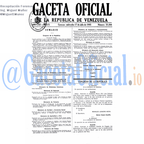 Gaceta Oficial 33266 del 17 Julio 1985