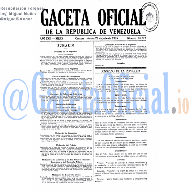 Gaceta Oficial 33272 del 26 Julio 1985