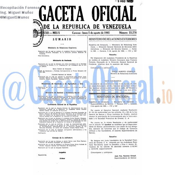Gaceta Oficial 33278 del 5 Agosto 1985