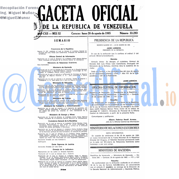 Gaceta Oficial 33293 del 26 Agosto 1985