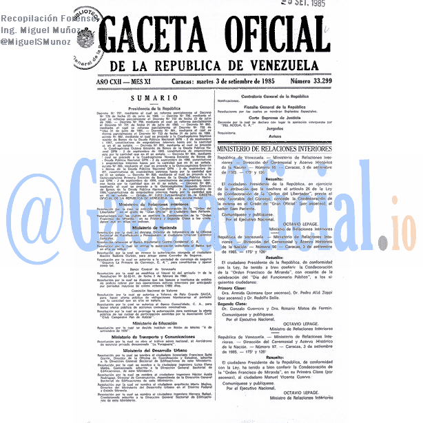 Gaceta Oficial 33299 del 3 Septiembre 1985