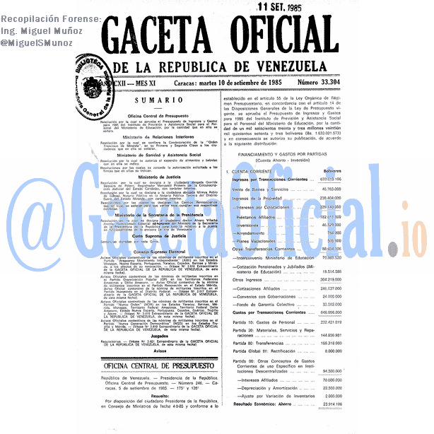 Gaceta Oficial 33304 del 10 Septiembre 1985