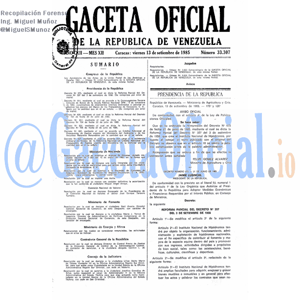 Gaceta Oficial 33307 del 13 Septiembre 1985