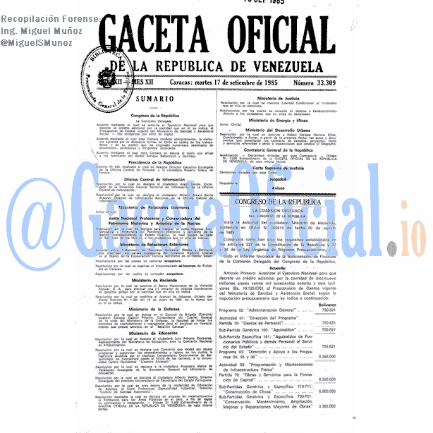 Gaceta Oficial 33309 del 17 Septiembre 1985
