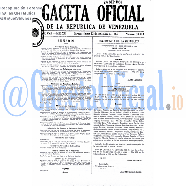 Gaceta Oficial 33313 del 23 Septiembre 1985