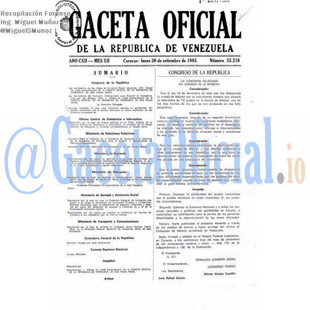 Gaceta Oficial 33318 del 30 Septiembre 1985