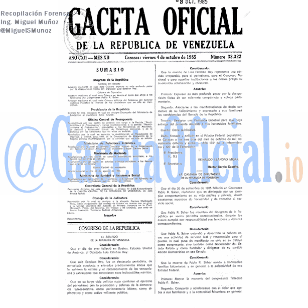 Gaceta Oficial 33322 del 4 Octubre 1985