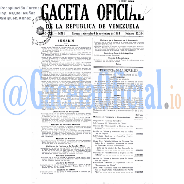 Gaceta Oficial 33344 del 6 Noviembre 1985