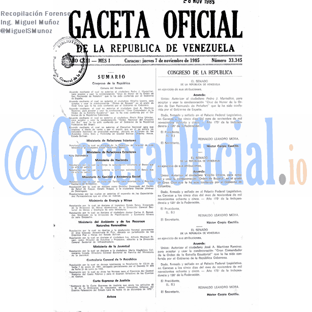 Gaceta Oficial 33345 del 7 Noviembre 1985