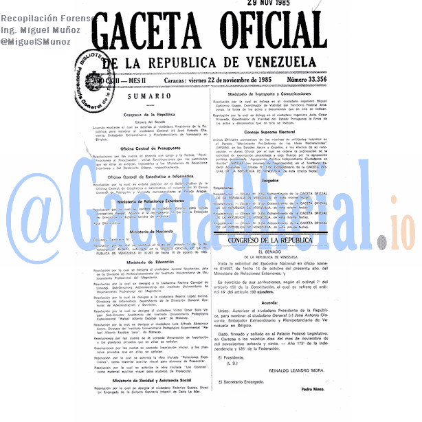 Gaceta Oficial 33356 del 22 Noviembre 1985