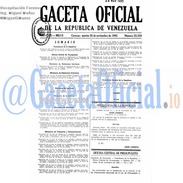 Gaceta Oficial 33358 del 26 Noviembre 1985