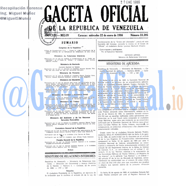 Gaceta Oficial 33395 del 22 Enero 1986