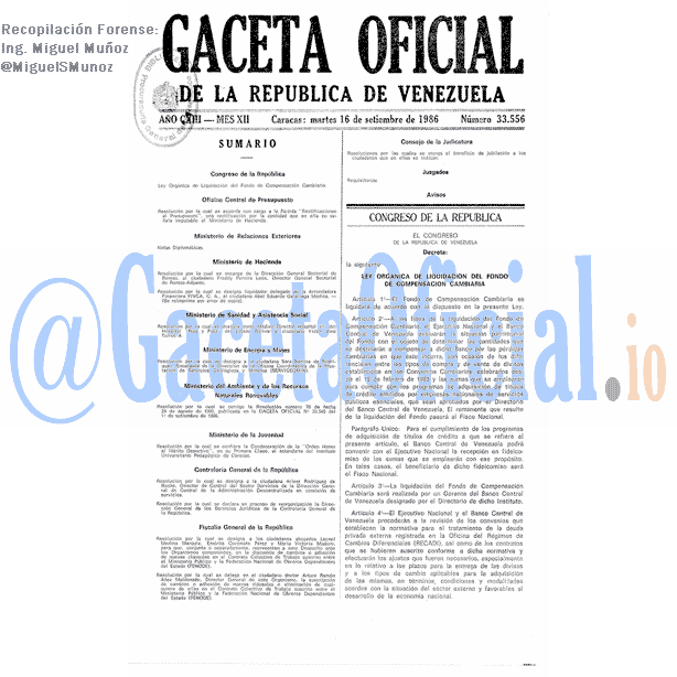 Gaceta Oficial 33556 del 16 Septiembre 1986