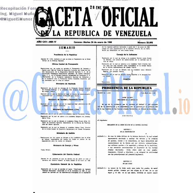 Gaceta Oficial 33893 del 26 Enero 1988
