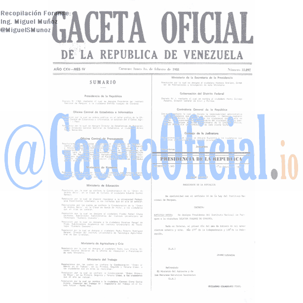Gaceta Oficial 33897 del 1 Febrero 1988