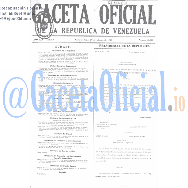Gaceta Oficial 33915 del 29 Febrero 1988