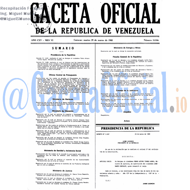 Gaceta Oficial 33936 del 29 Marzo 1988