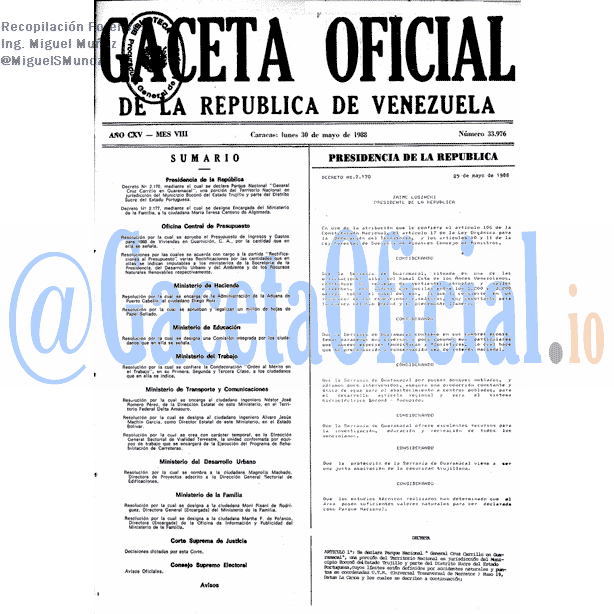 Gaceta Oficial 33976 del 30 Mayo 1988