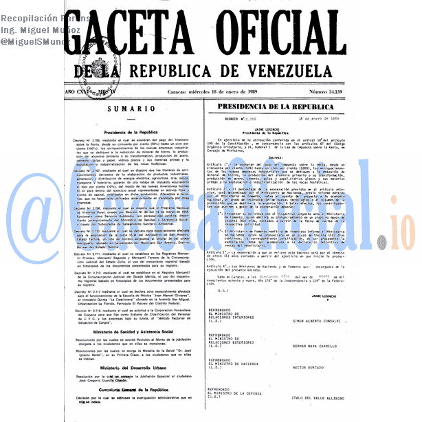 Gaceta Oficial 34139 del 18 Enero 1989
