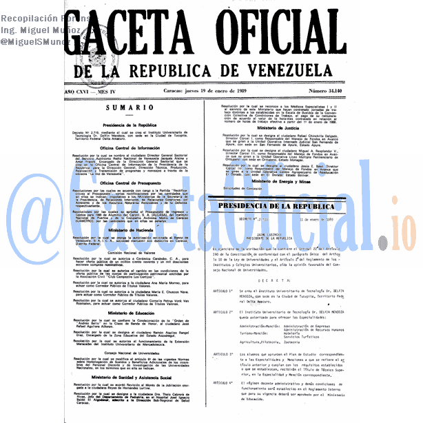 Gaceta Oficial 34140 del 19 Enero 1989