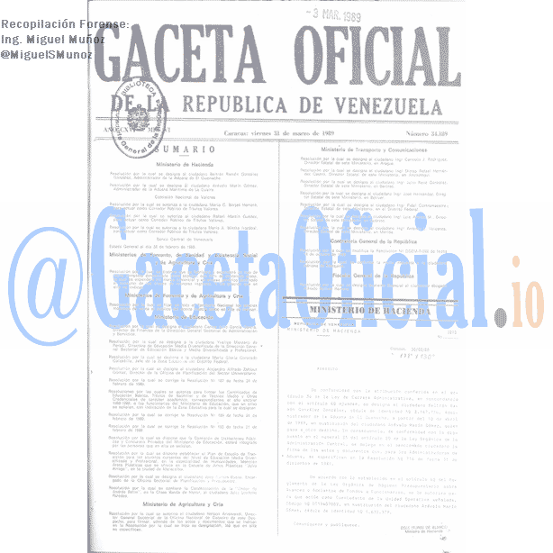 Gaceta Oficial 34189 del 31 Marzo 1989