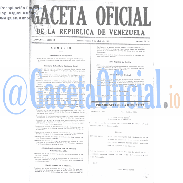 Gaceta Oficial 34194 del 7 Abril 1989