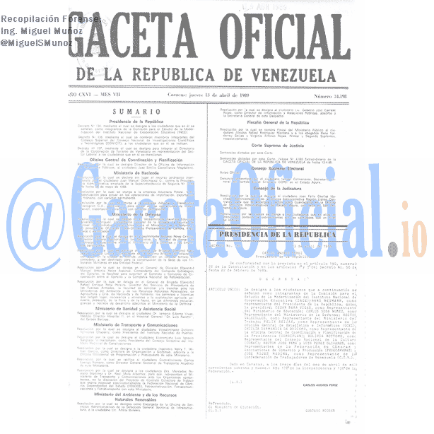 Gaceta Oficial 34198 del 13 Abril 1989