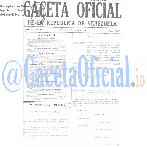 Gaceta Oficial 34202 del 20 Abril 1989