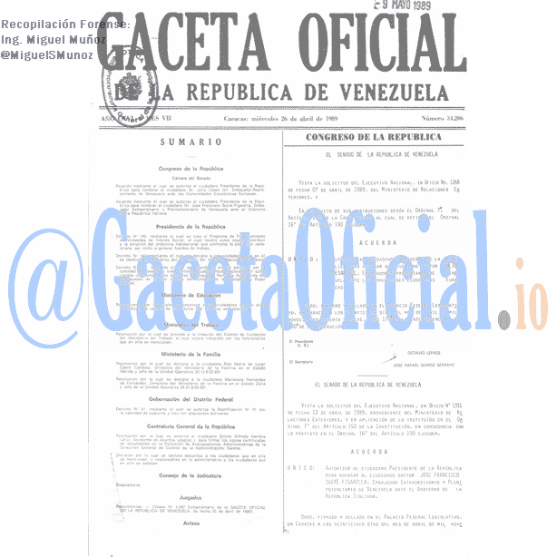 Gaceta Oficial 34206 del 26 Abril 1989