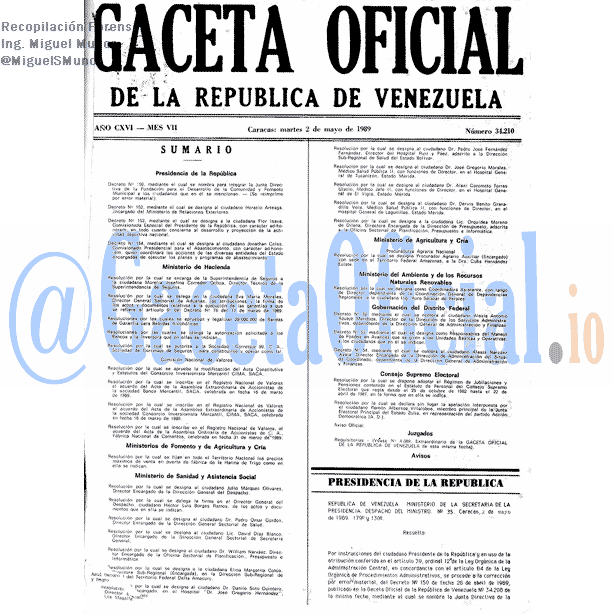 Gaceta Oficial 34210 del 2 Mayo 1989