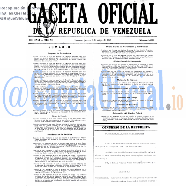 Gaceta Oficial 34212 del 4 Mayo 1989