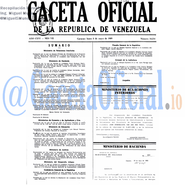 Gaceta Oficial 34214 del 8 Mayo 1989
