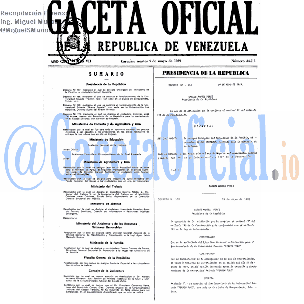 Gaceta Oficial 34215 del 9 Mayo 1989