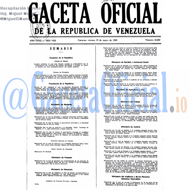 Gaceta Oficial 34223 del 19 Mayo 1989