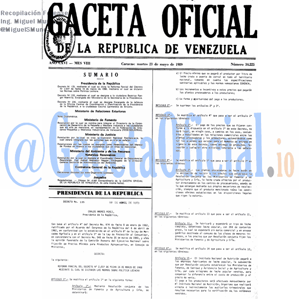Gaceta Oficial 34225 del 23 Mayo 1989