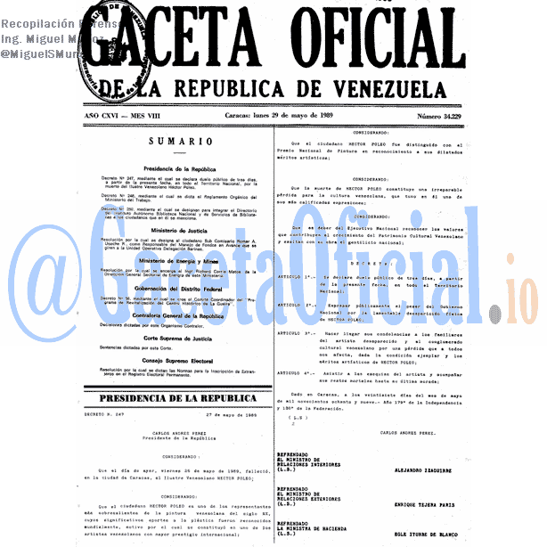 Gaceta Oficial 34229 del 29 Mayo 1989