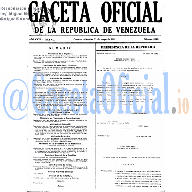 Gaceta Oficial 34231 del 31 Mayo 1989